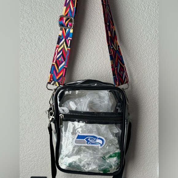 NFL Clear Carryall Crossbody Seattle SeaHawks Game Day Purse w/adjustable strap - Picture 3 of 3
